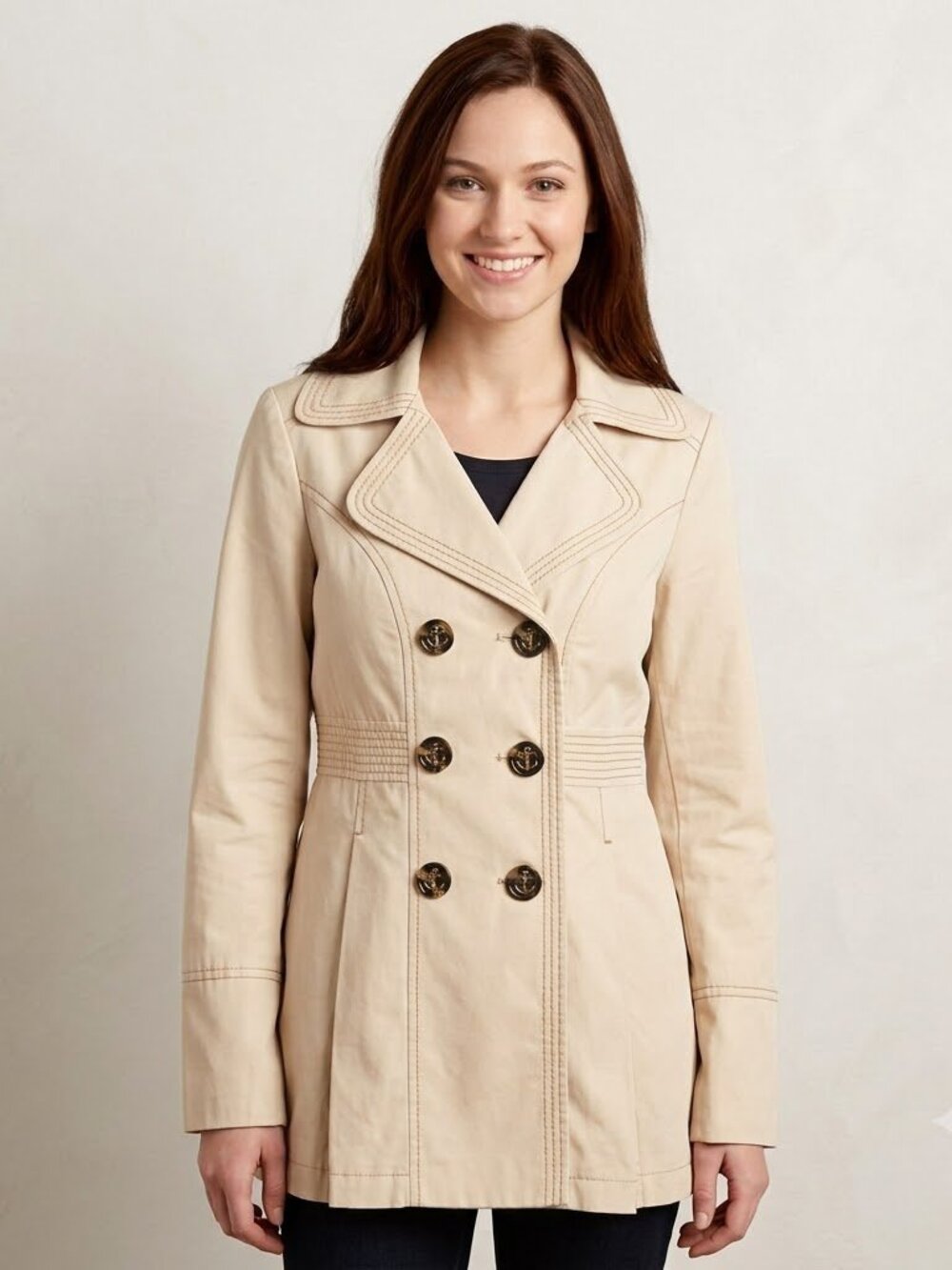 Esprit Double Breasted Trench Coat Size XS Beige Tan Khaki Pea Jacket